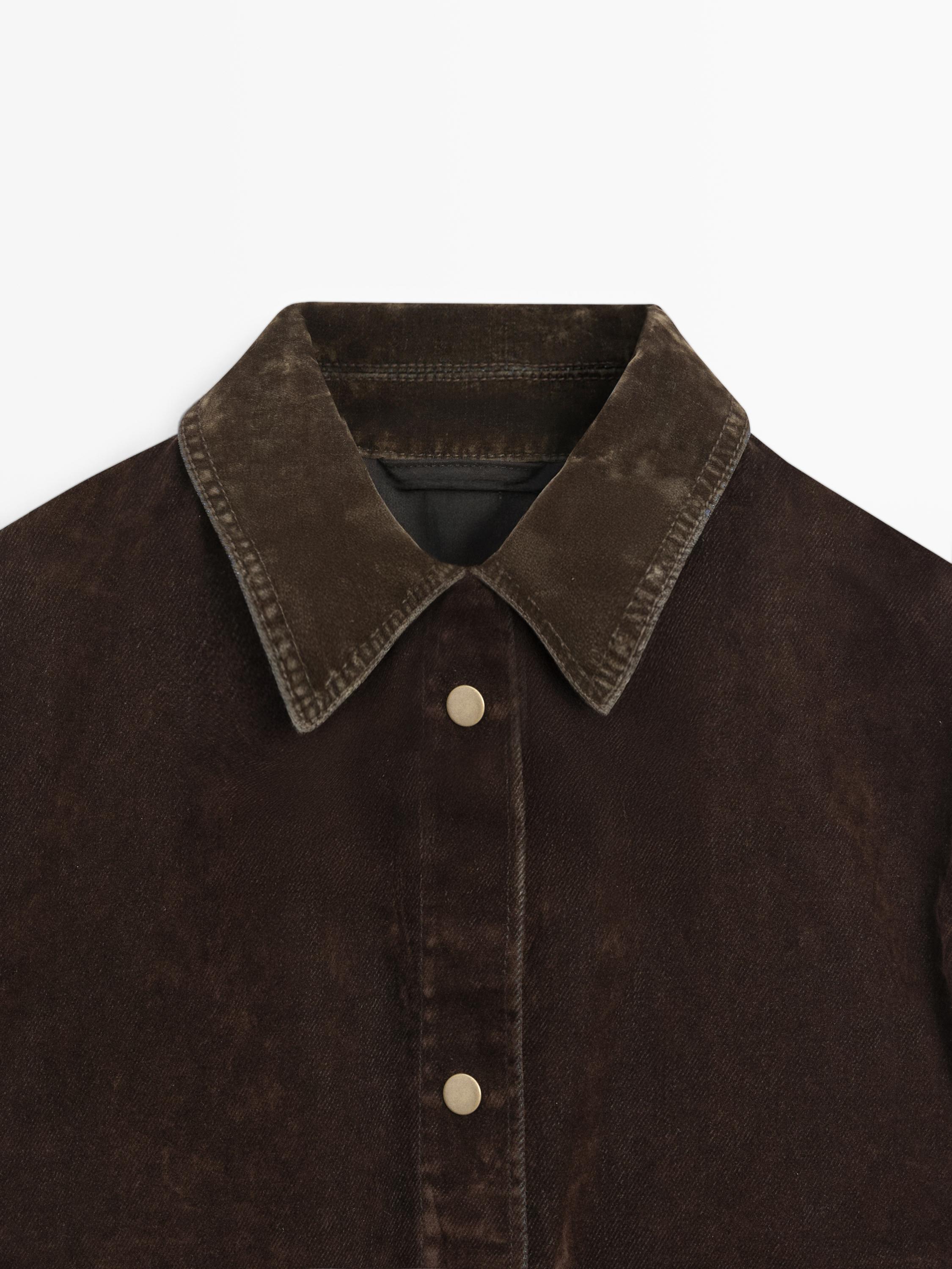 Veste denim courte avec poches finition velours